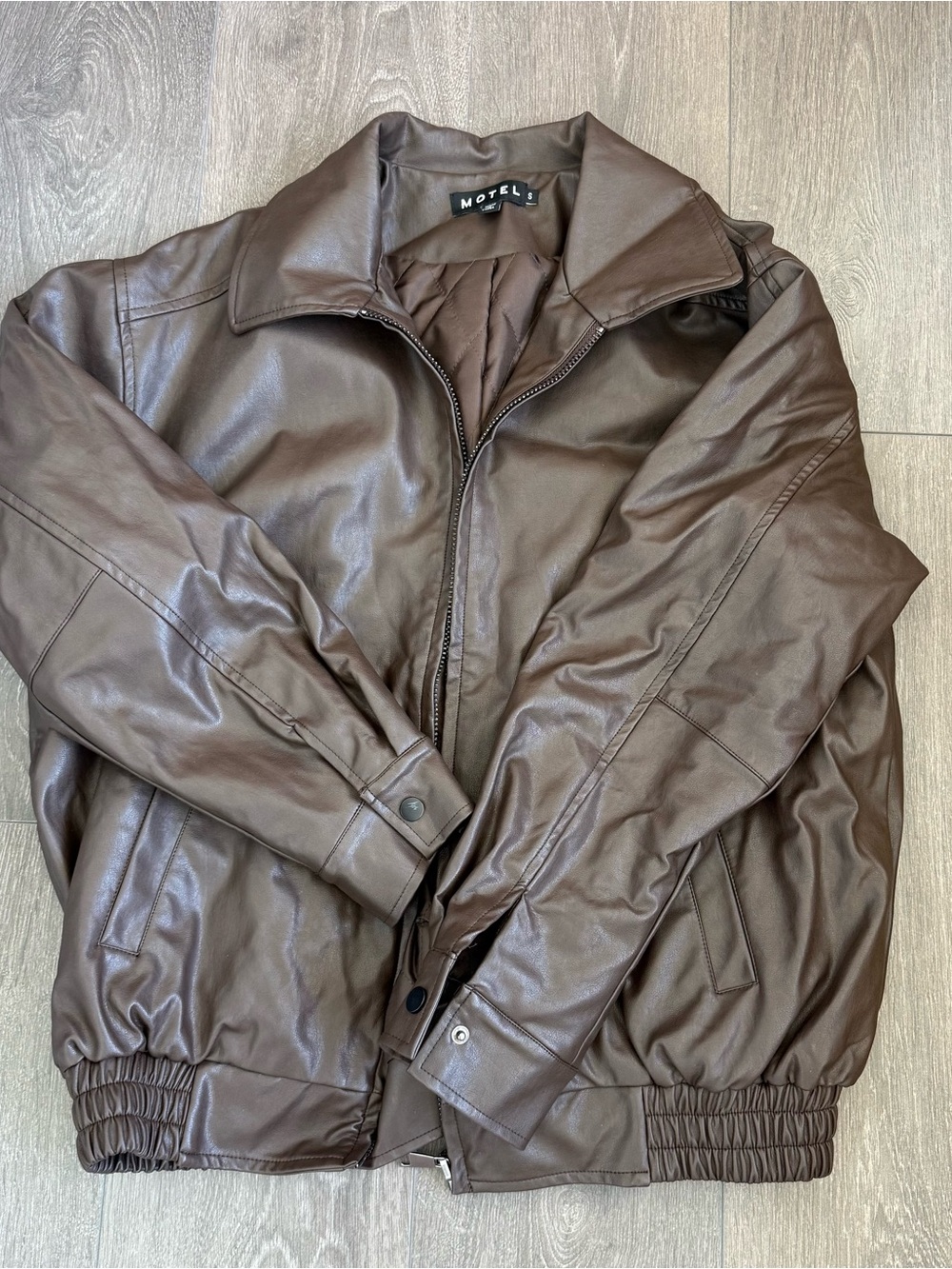 Motel Rocks Dark Brown Faux Leather Bomber Jacket